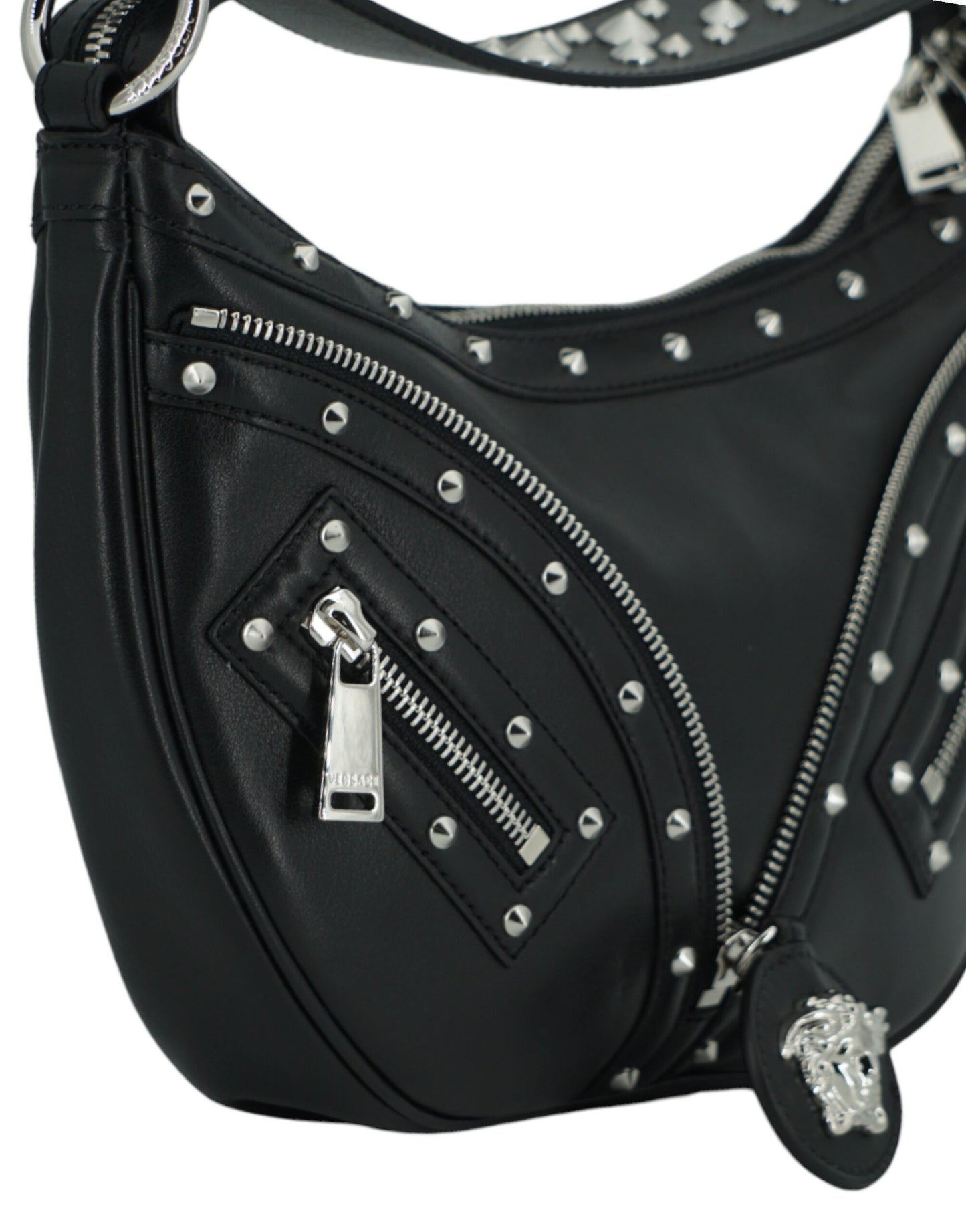 Elegante schwarze Hobo-Umhängetasche aus Leder