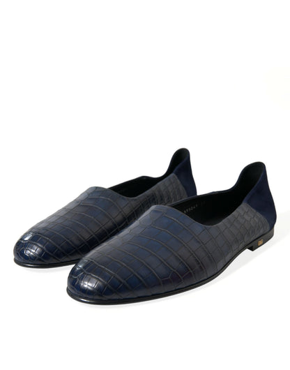 Elegante Loafer aus blauem Krokodilleder