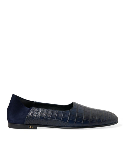 Elegante Loafer aus blauem Krokodilleder