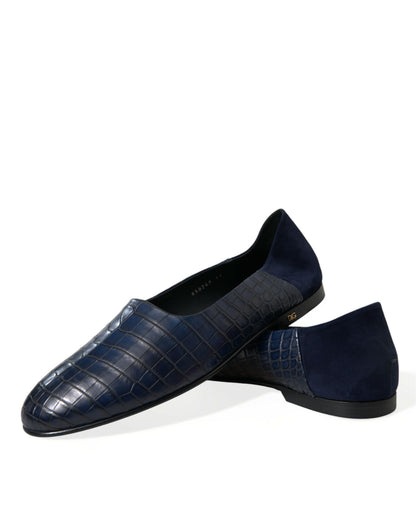 Elegante Loafer aus blauem Krokodilleder