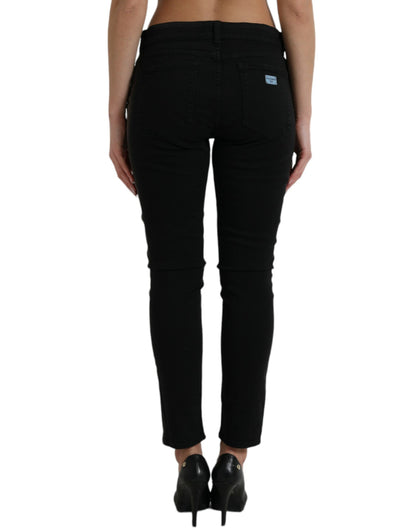 Elegant Black Mid Waist Stretch Jeans