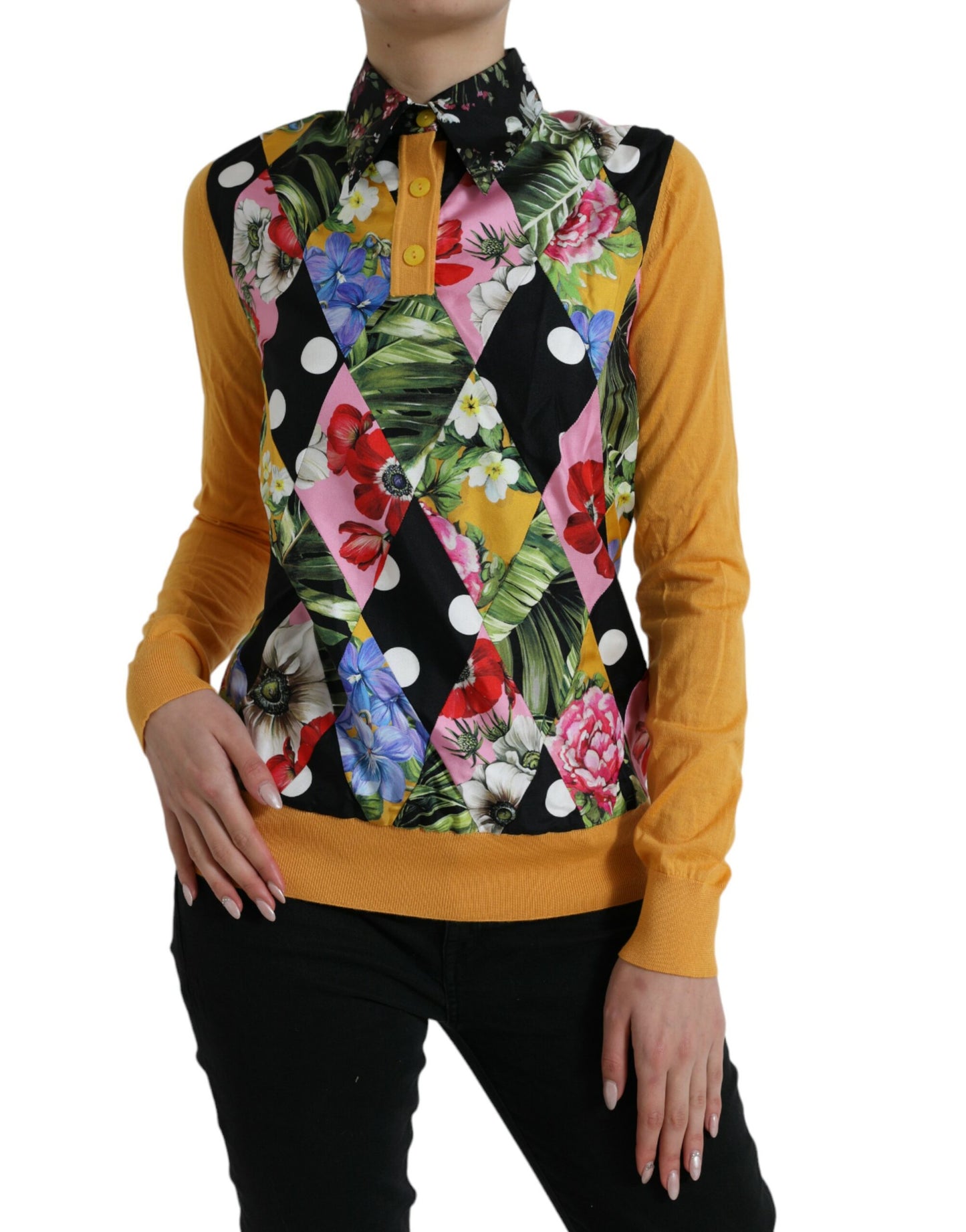 Eleganter Patchwork-Henley-Pullover aus Seidenmischung