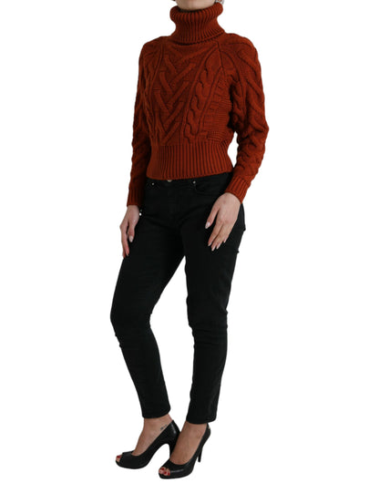 Elegant Brown Turtleneck Wool Sweater