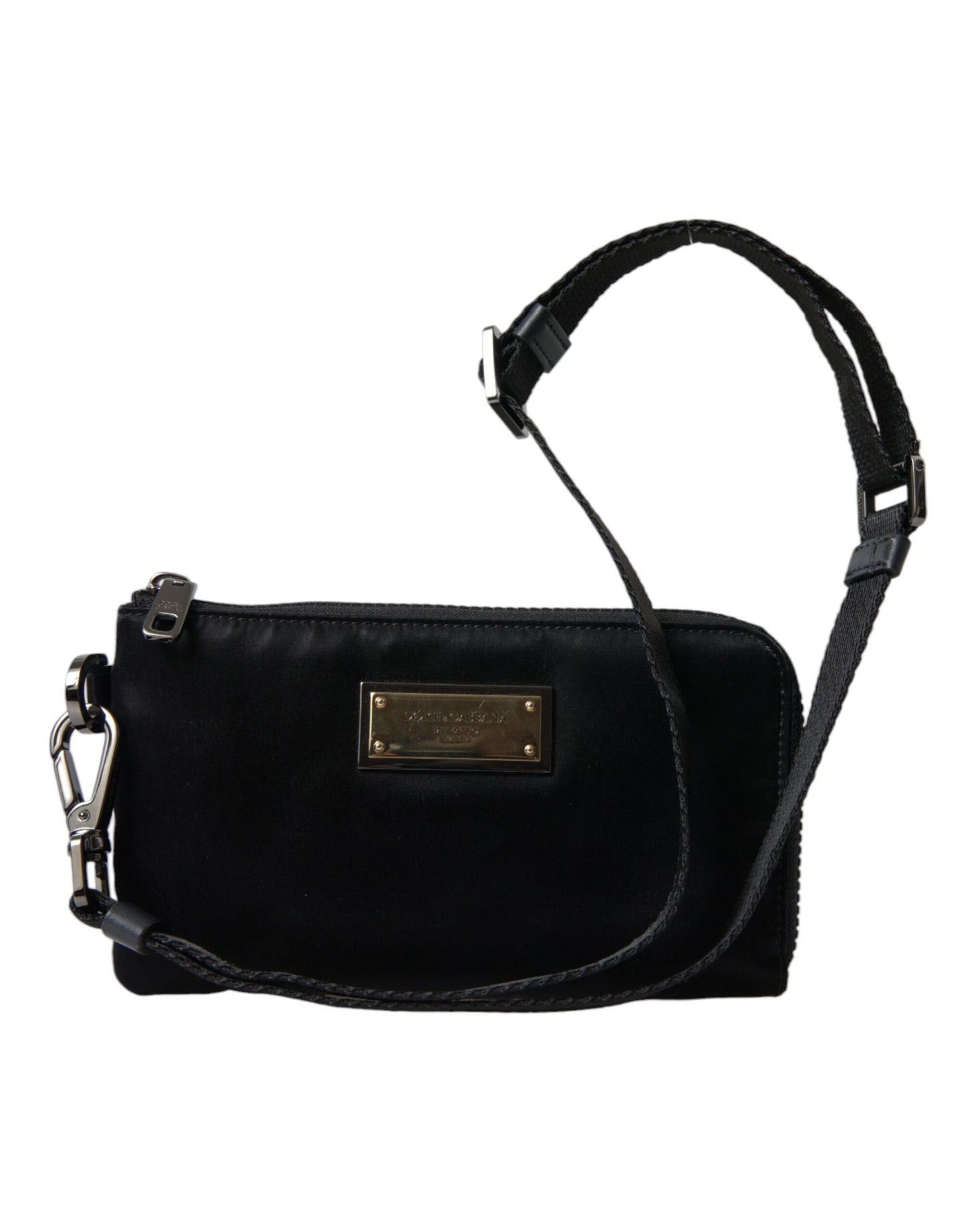 Elegante schwarze Tasche aus Nylon und Leder