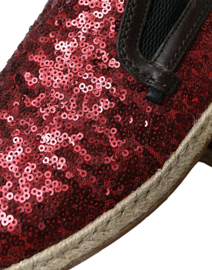 Red Sequined Leather Loafers