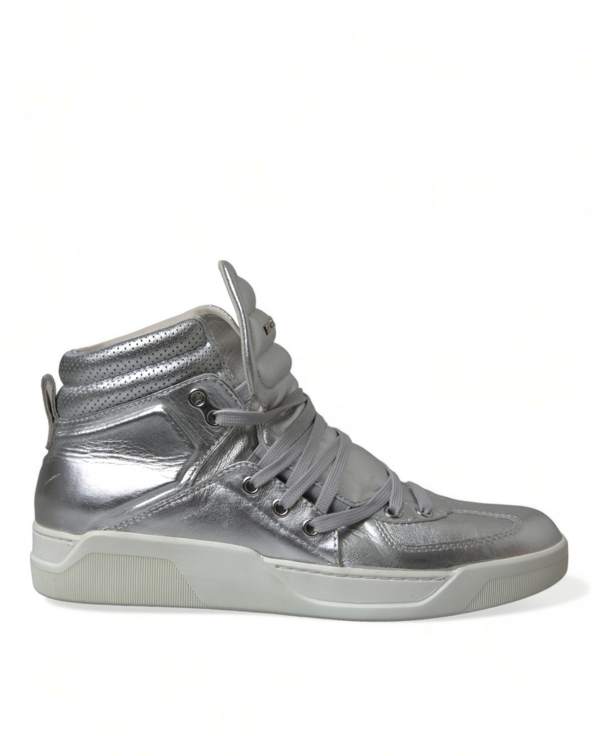 Silver Leather High-Top Sneakers