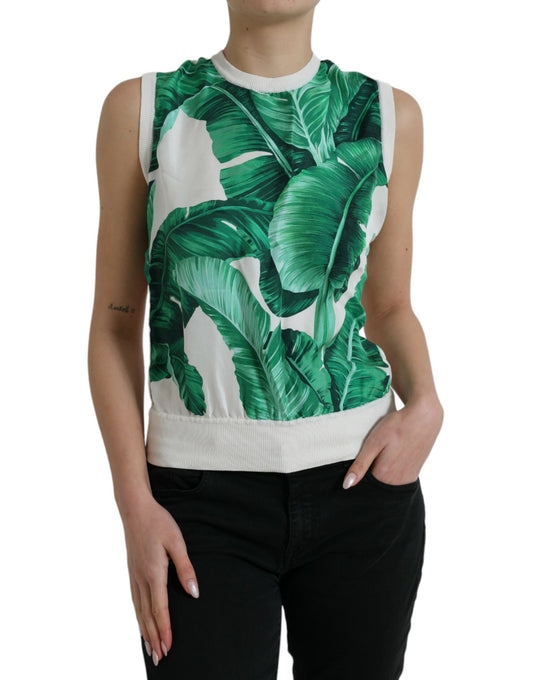 Tanktop aus Seide mit Bananenblatt-Print