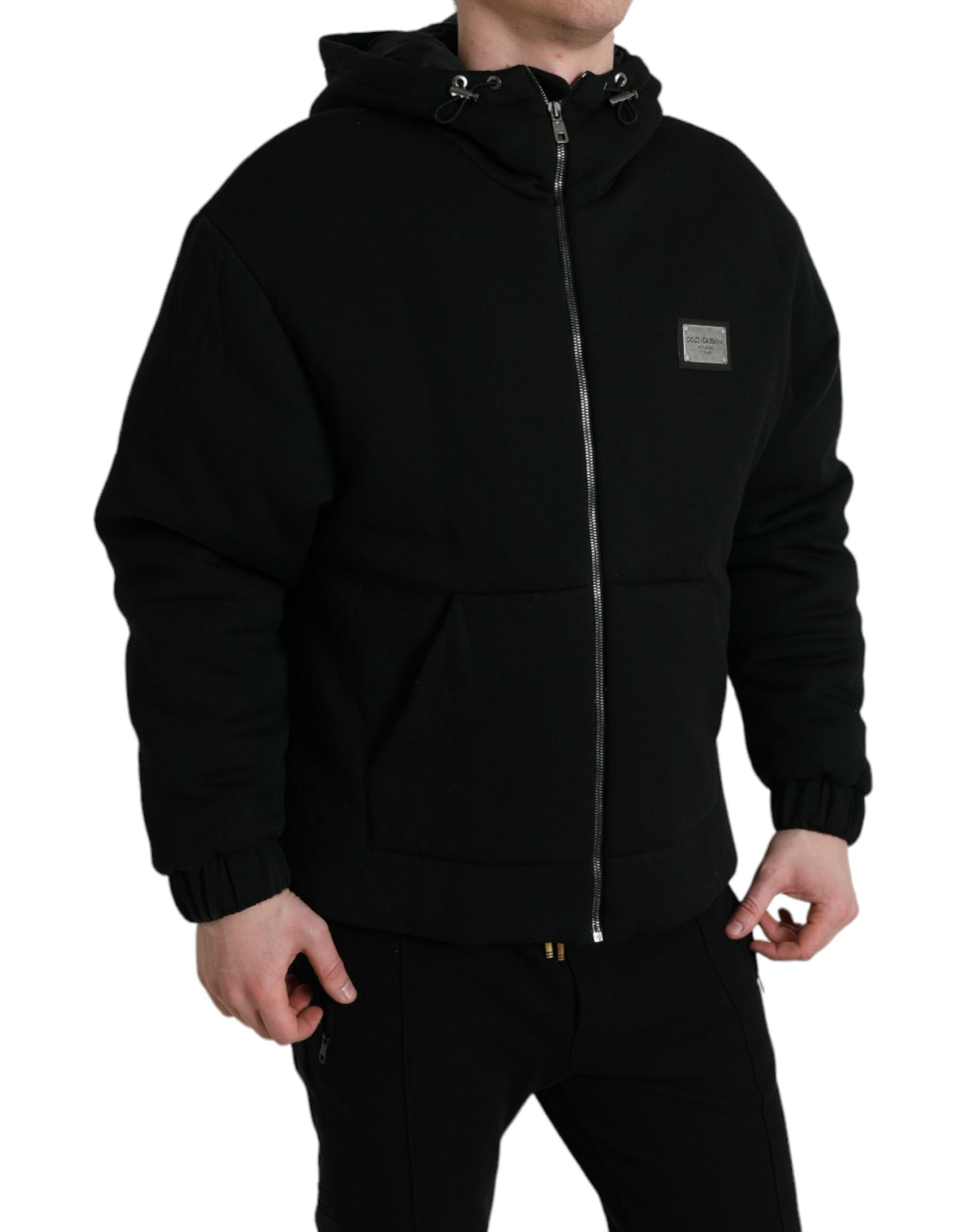 Elegant Black Bomber Jacket with Hood