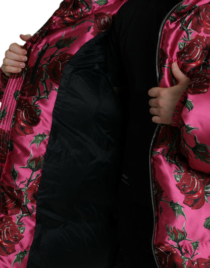 Elegant Rose Print Quilted Jacket