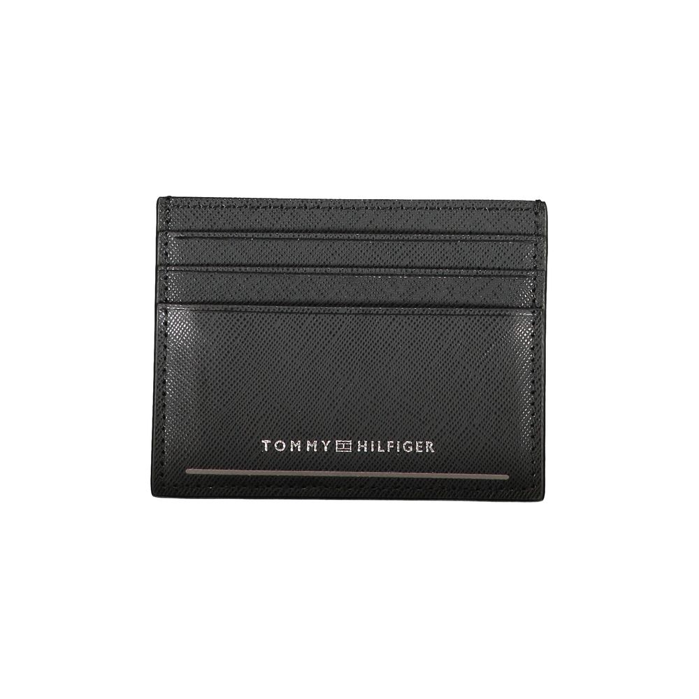 Sleek Black Leather Card Holder with Contrast Details