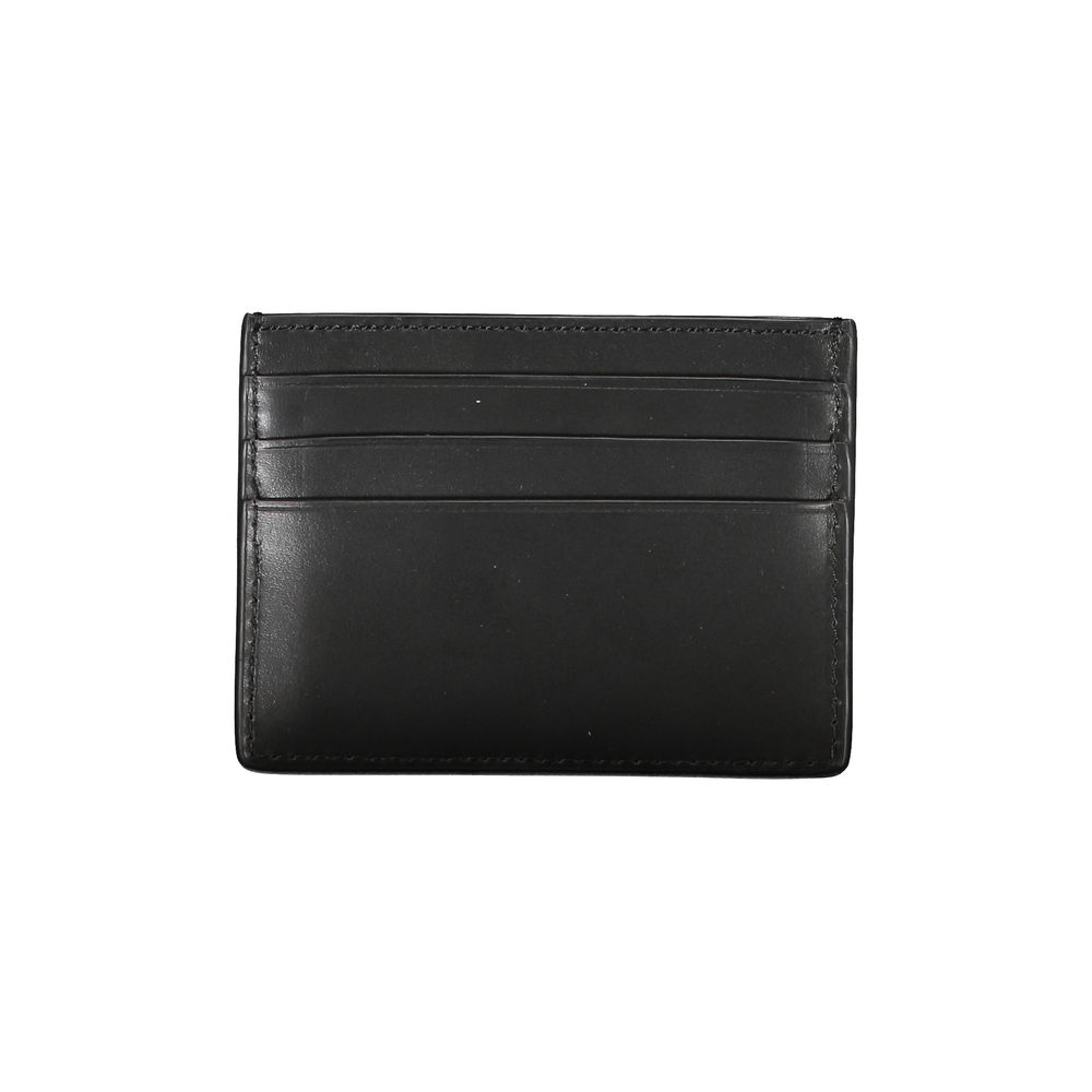 Chic Black Leather Card Holder with Contrast Detailing