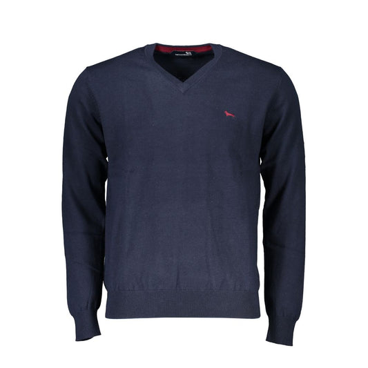 Blauer Pullover mit V-Ausschnitt und Stickerei