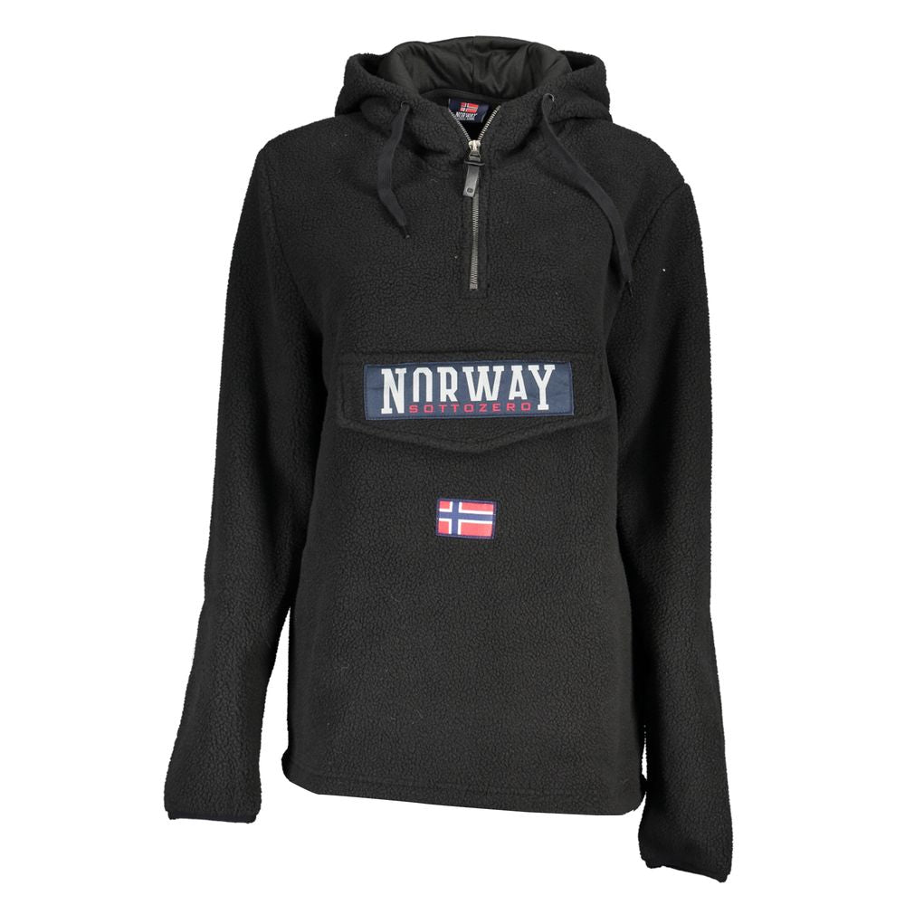 Elegantes schwarzes Kapuzensweatshirt mit halbem Reißverschluss