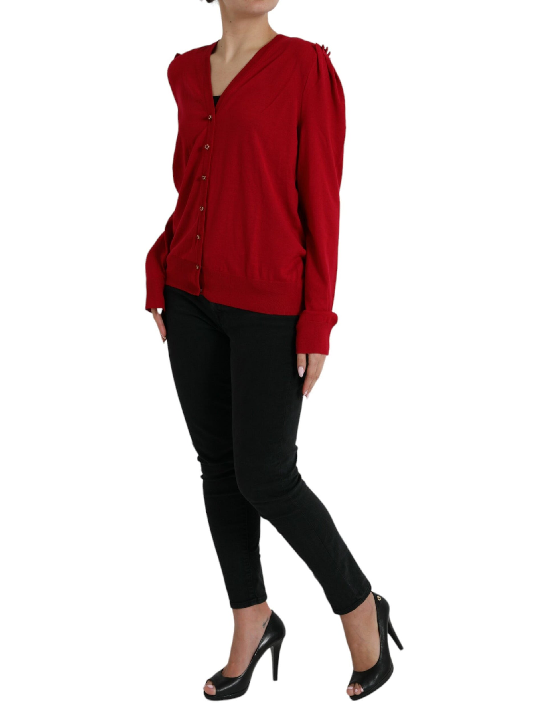 Eleganter roter Woll-Cardigan mit V-Ausschnitt