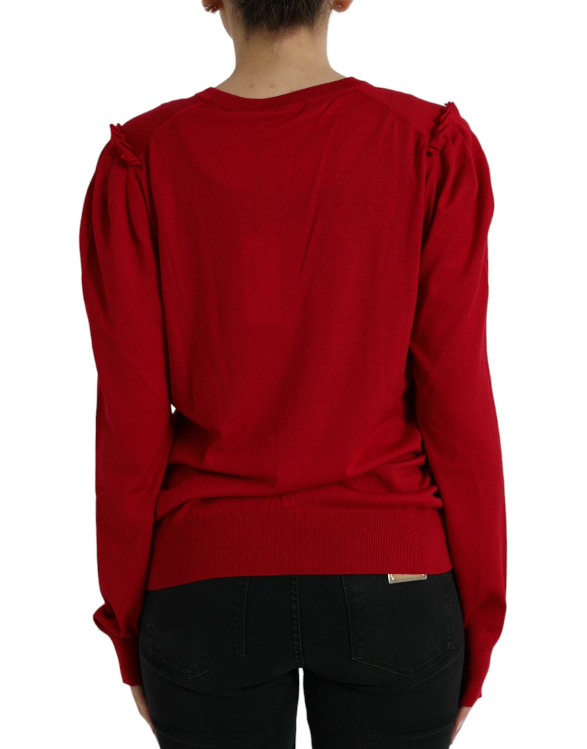 Eleganter roter Woll-Cardigan mit V-Ausschnitt