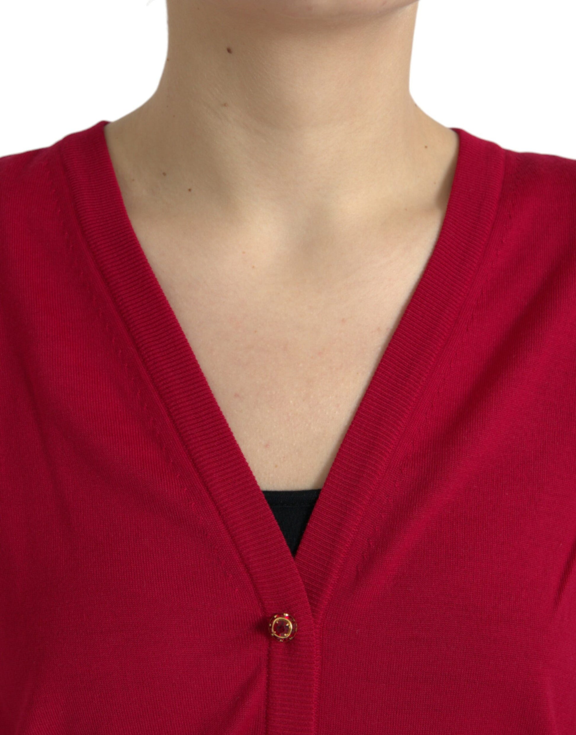 Eleganter roter Woll-Cardigan mit V-Ausschnitt