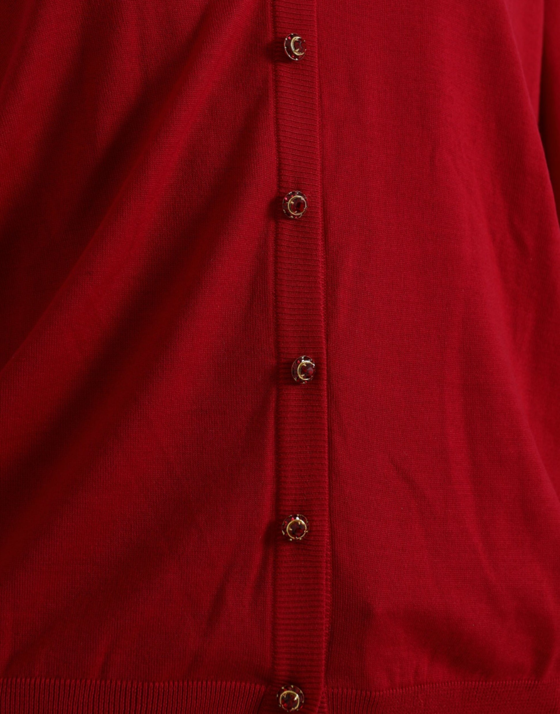 Eleganter roter Woll-Cardigan mit V-Ausschnitt