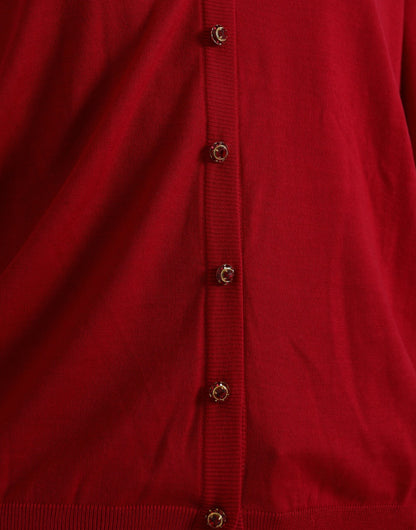 Eleganter roter Woll-Cardigan mit V-Ausschnitt