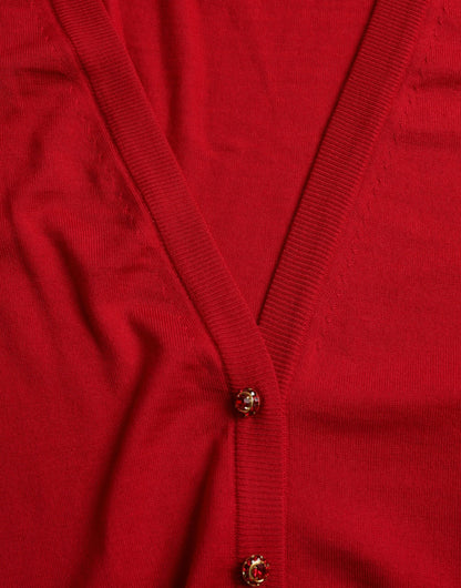 Eleganter roter Woll-Cardigan mit V-Ausschnitt