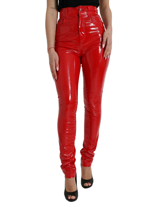 Chic Red High Waist Skinny Pants