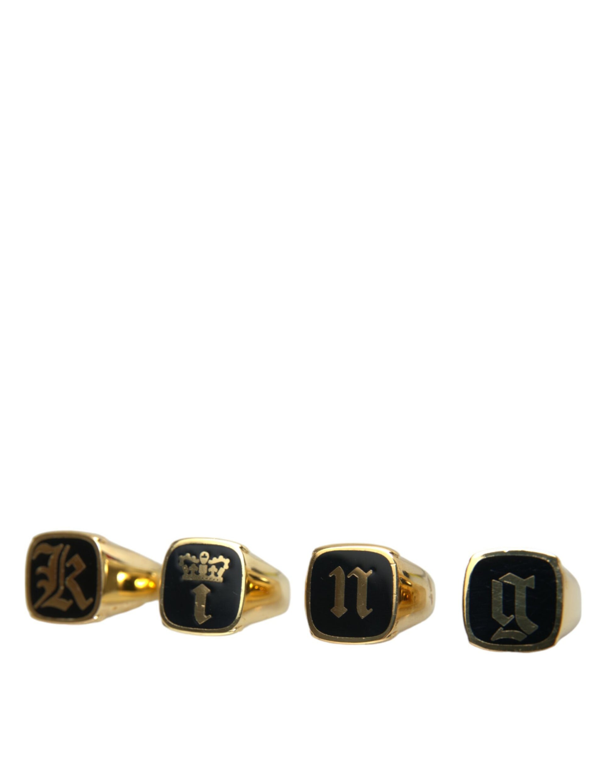 Gold Brass KING Enamel Set of 4 Ring