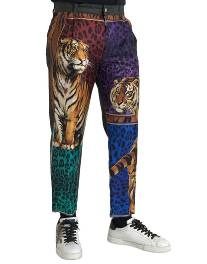 Lockere Karottenhose aus Baumwolle mit mehrfarbigem Tiger-Leopardenmuster