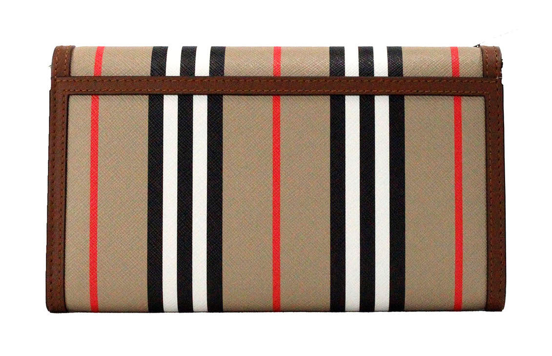 Hannah Icon Stripe Archive Umhängetasche aus hellbraunem E-Canvas-Leder