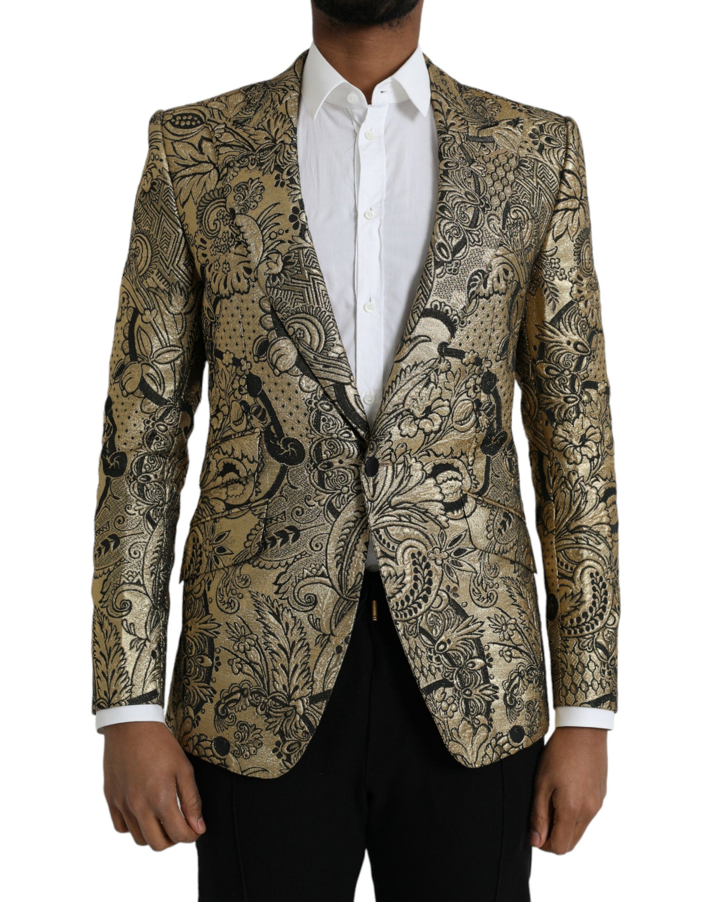 Gold SICILIA Jacquard Single Breasted Coat Blazer