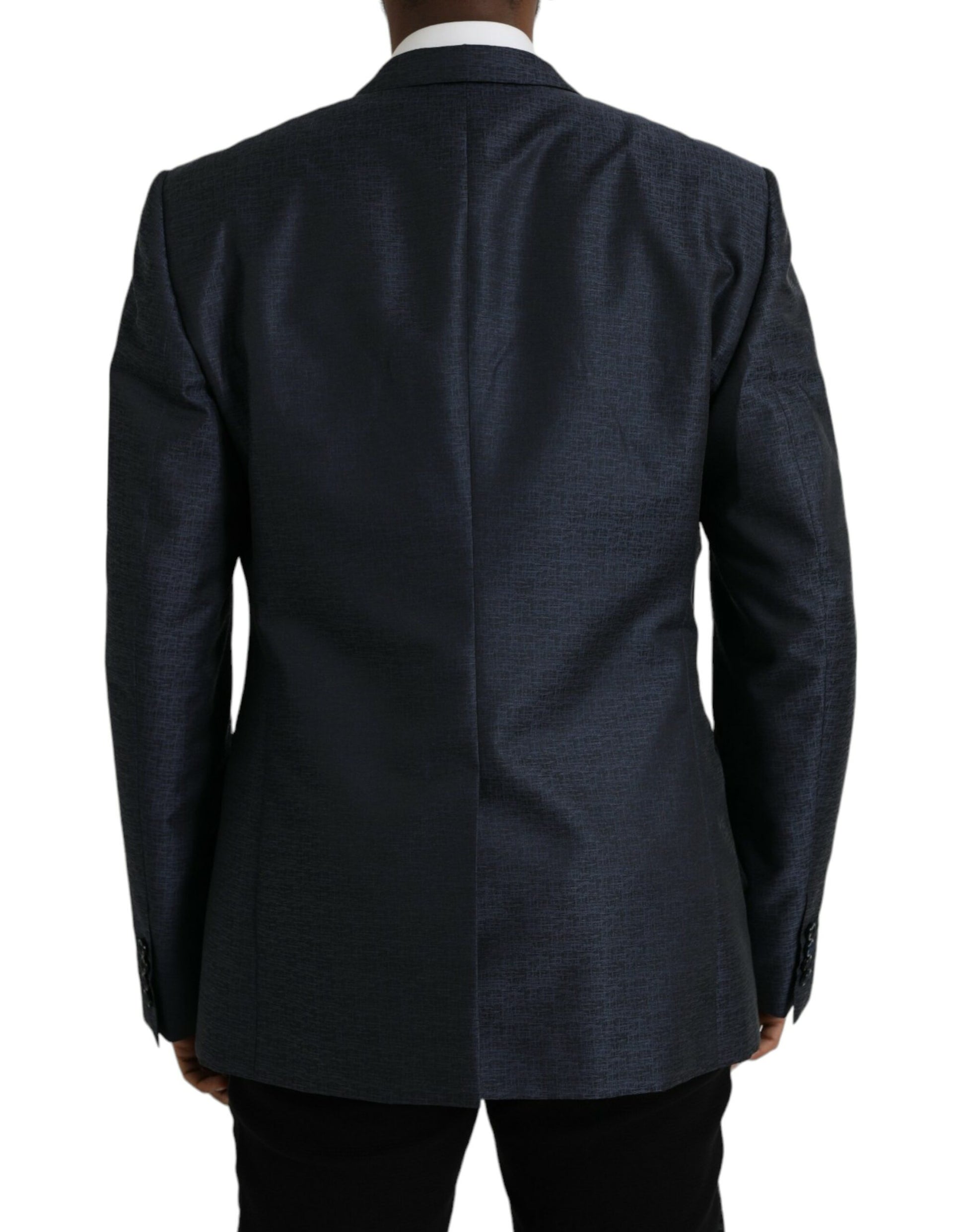 Blauer einreihiger Blazer aus Wolle in Gold