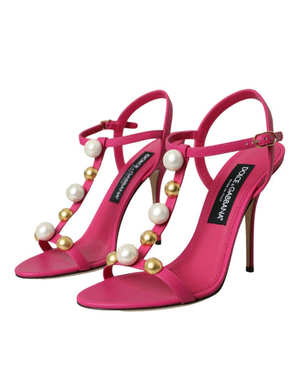 Rosa verzierte Ledersandalen Heels Schuhe