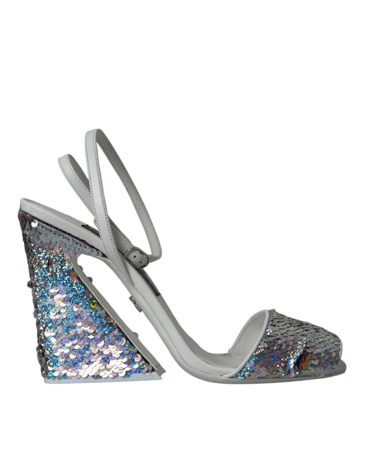 White Silver Sequin Ankle Strap Sandals Shoes