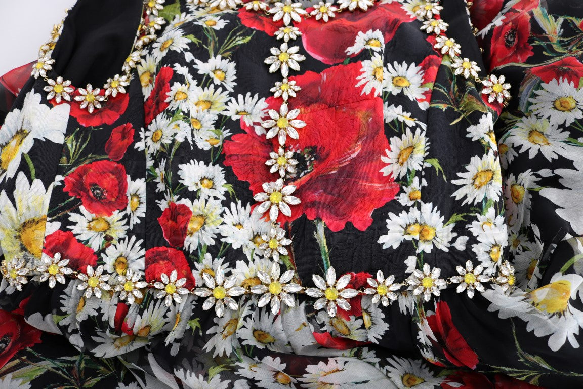 Geblümtes Maxikleid mit Sonnenblumen-Print und Kristallen