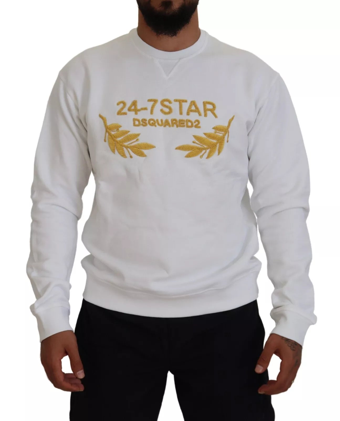 Weißer bestickter Sweatshirtpullover mit Rundhalsausschnitt