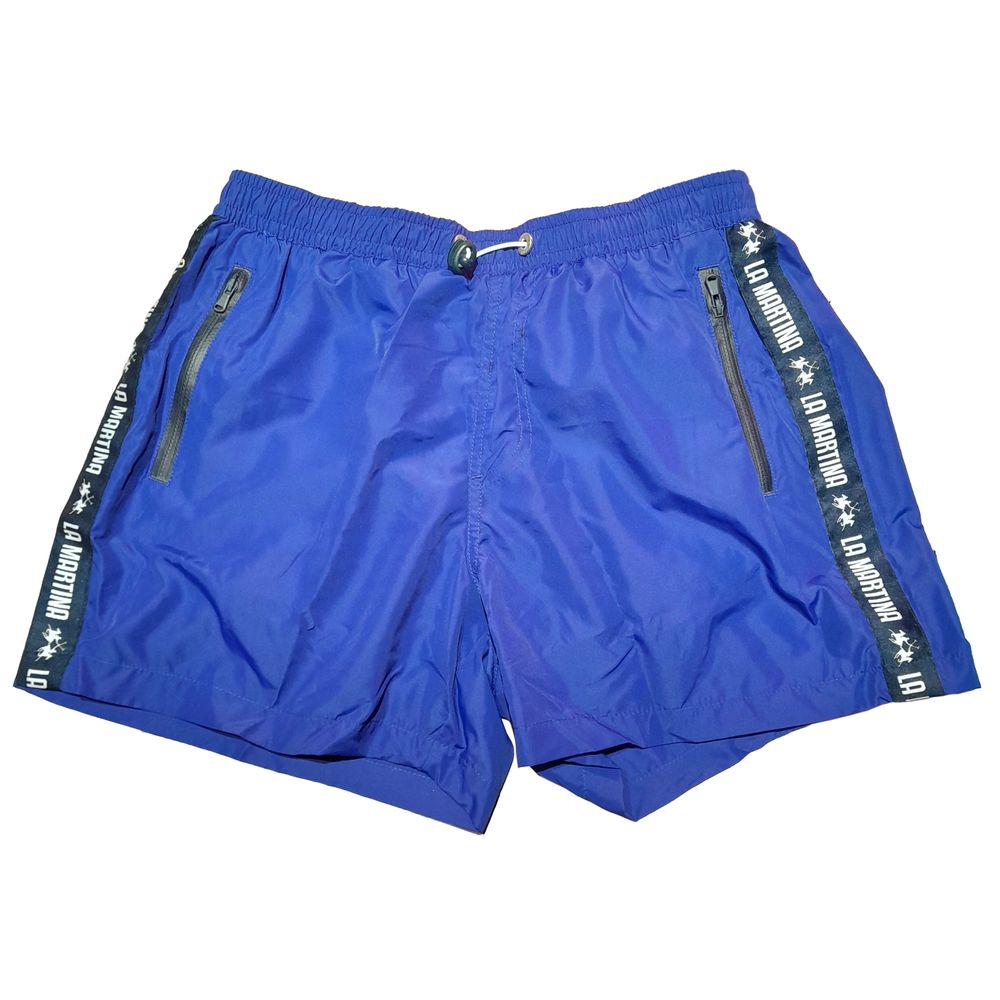 Blue Polyester Men Swim Trunk