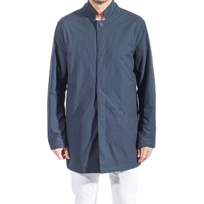 Blue Polyester Men Trench Coat