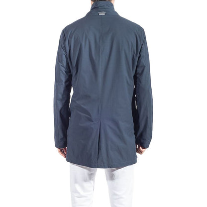 Blue Polyester Men Trench Coat