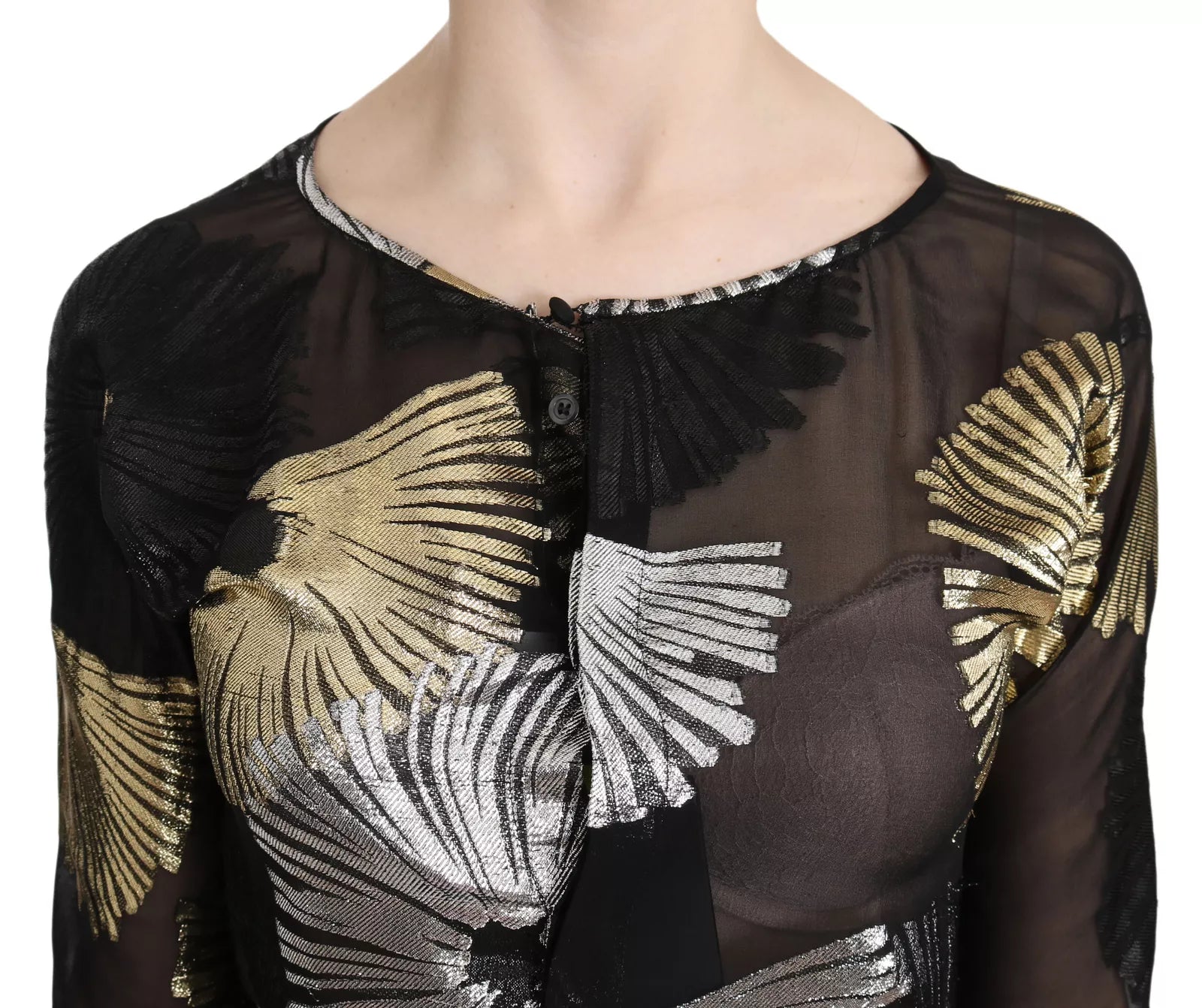 Durchsichtige Bluse aus Seidenjacquard in Gold-Silber