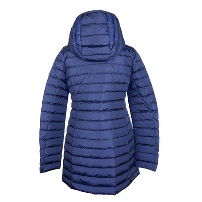 Elegante blaue Daunenpufferjacke mit Kapuze