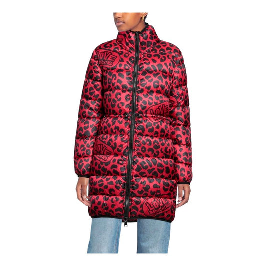 Schicke lange Daunenjacke mit Leopardenmuster