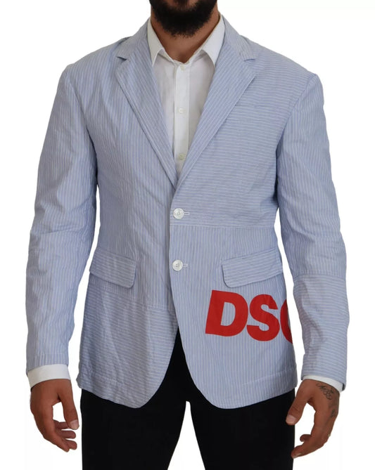 Blau gestreifter, einreihiger Blazer