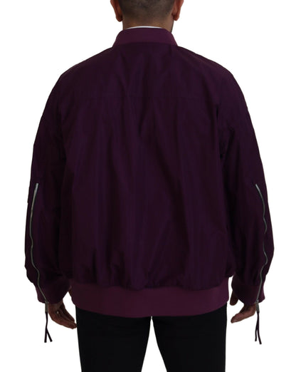 Purple Polyester Full Zipper Bomber Jacket