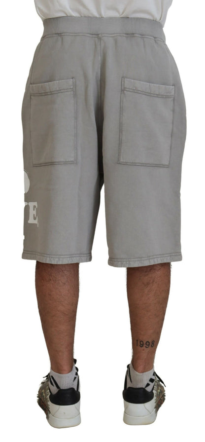 Grau bedruckte lässige Bermudashorts zum Überziehen für Herren