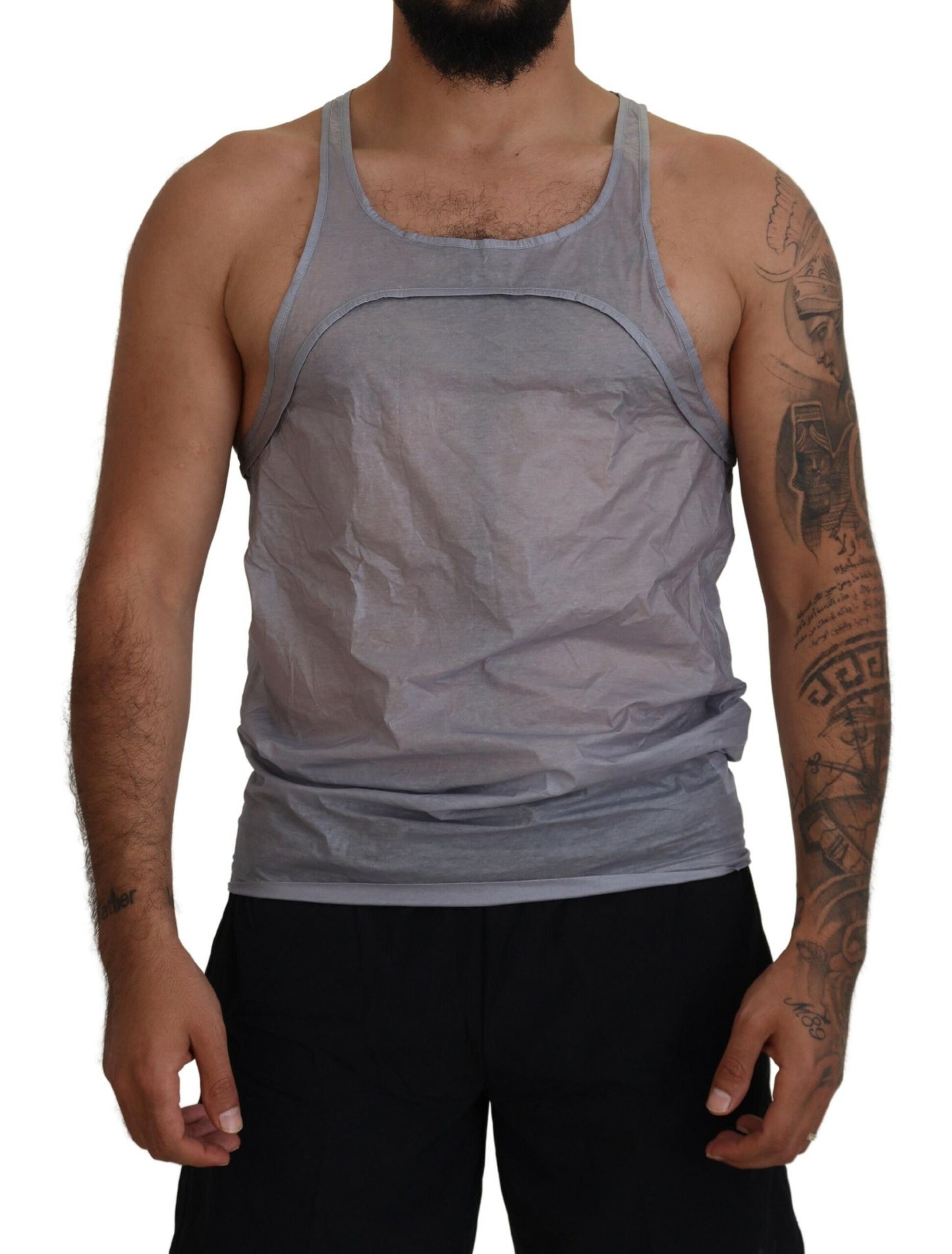 Hellgraues ärmelloses Tanktop aus Baumwolle für Herren