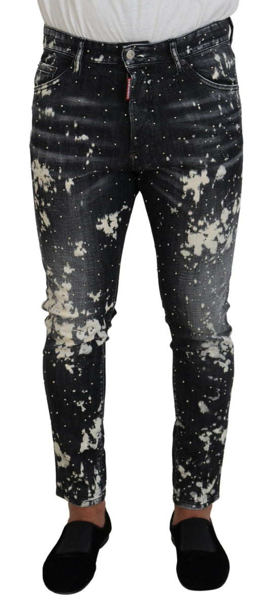 Grau verwaschene Skinny-Jeans mit weißem Spritzer-Print