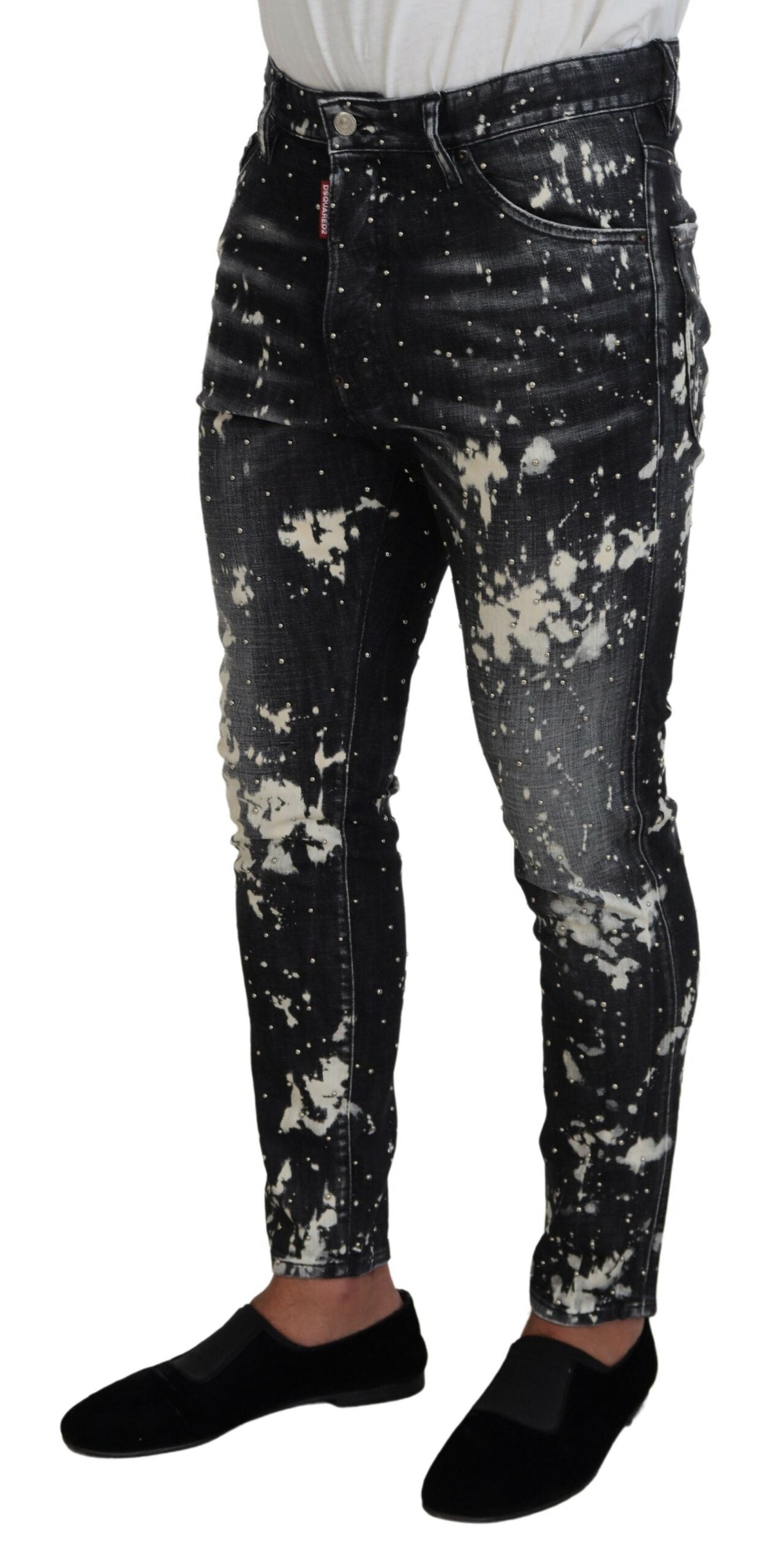 Grau verwaschene Skinny-Jeans mit weißem Spritzer-Print