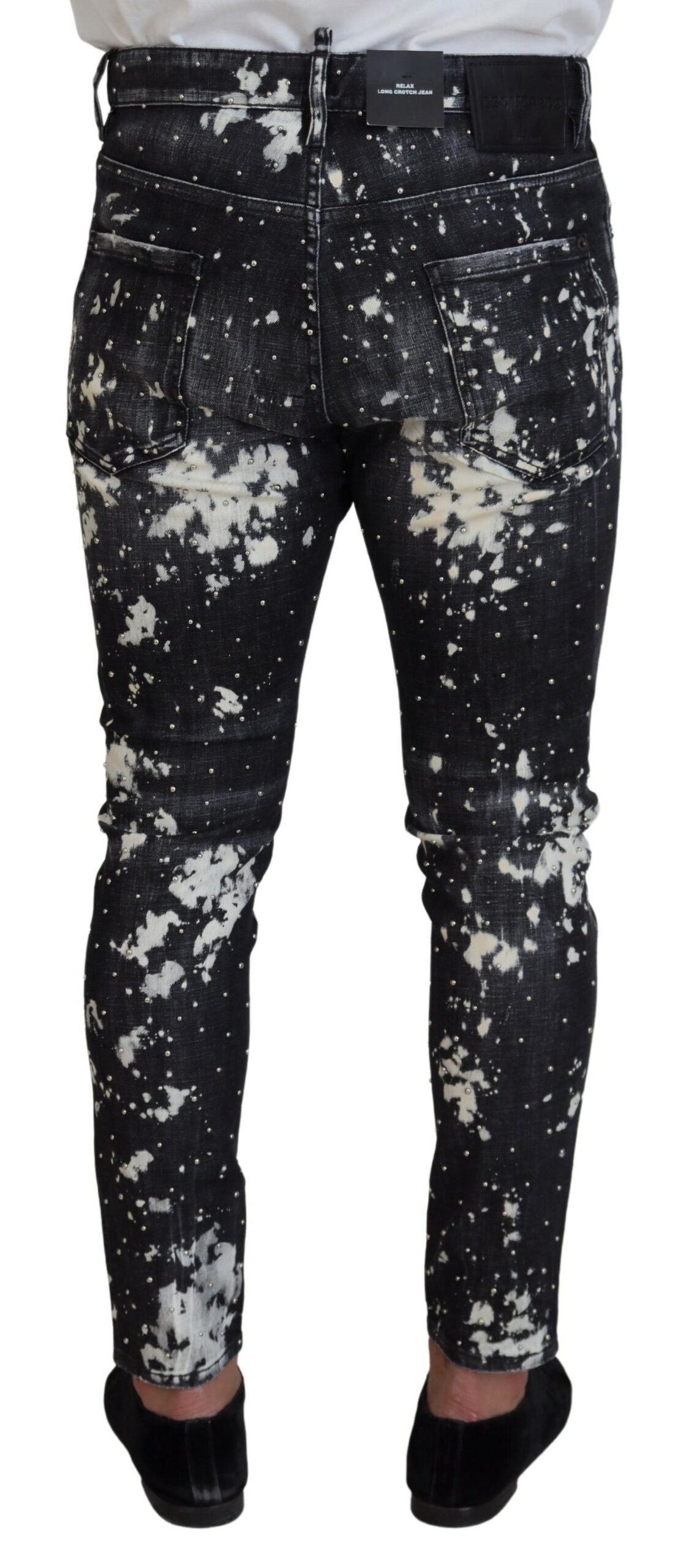 Grau verwaschene Skinny-Jeans mit weißem Spritzer-Print