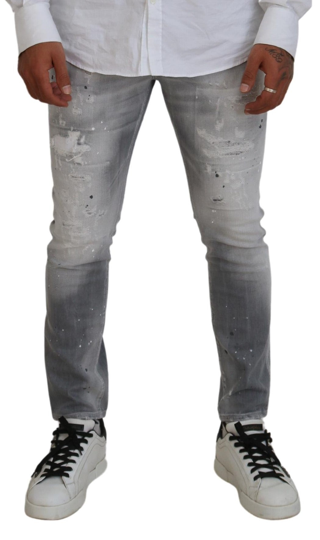 Graue Slim Fit-Jeans aus gewaschener Baumwolle für Herren