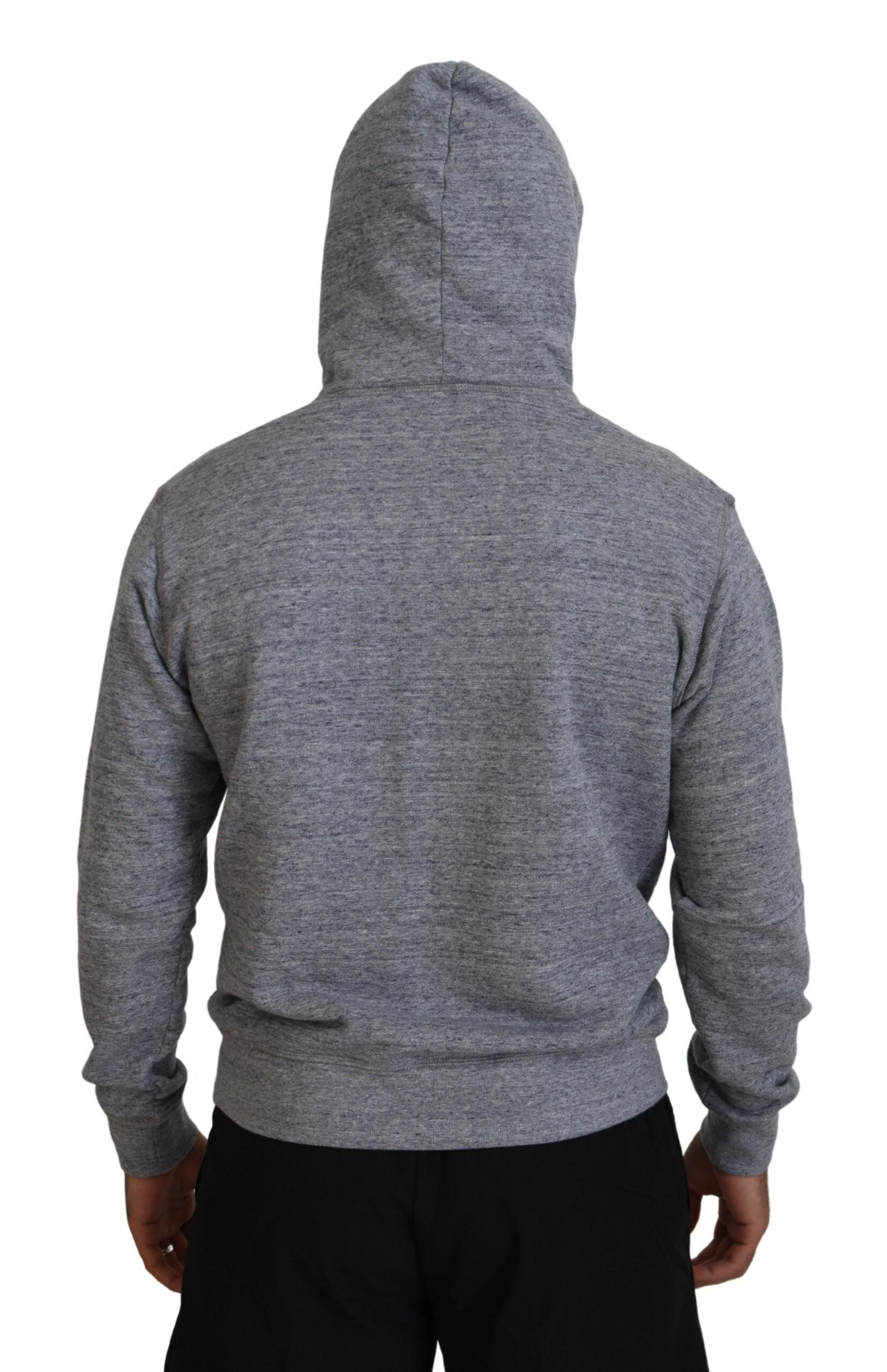 Grauer Pullover aus Baumwolle mit Kapuze und Logo-Print für Herren