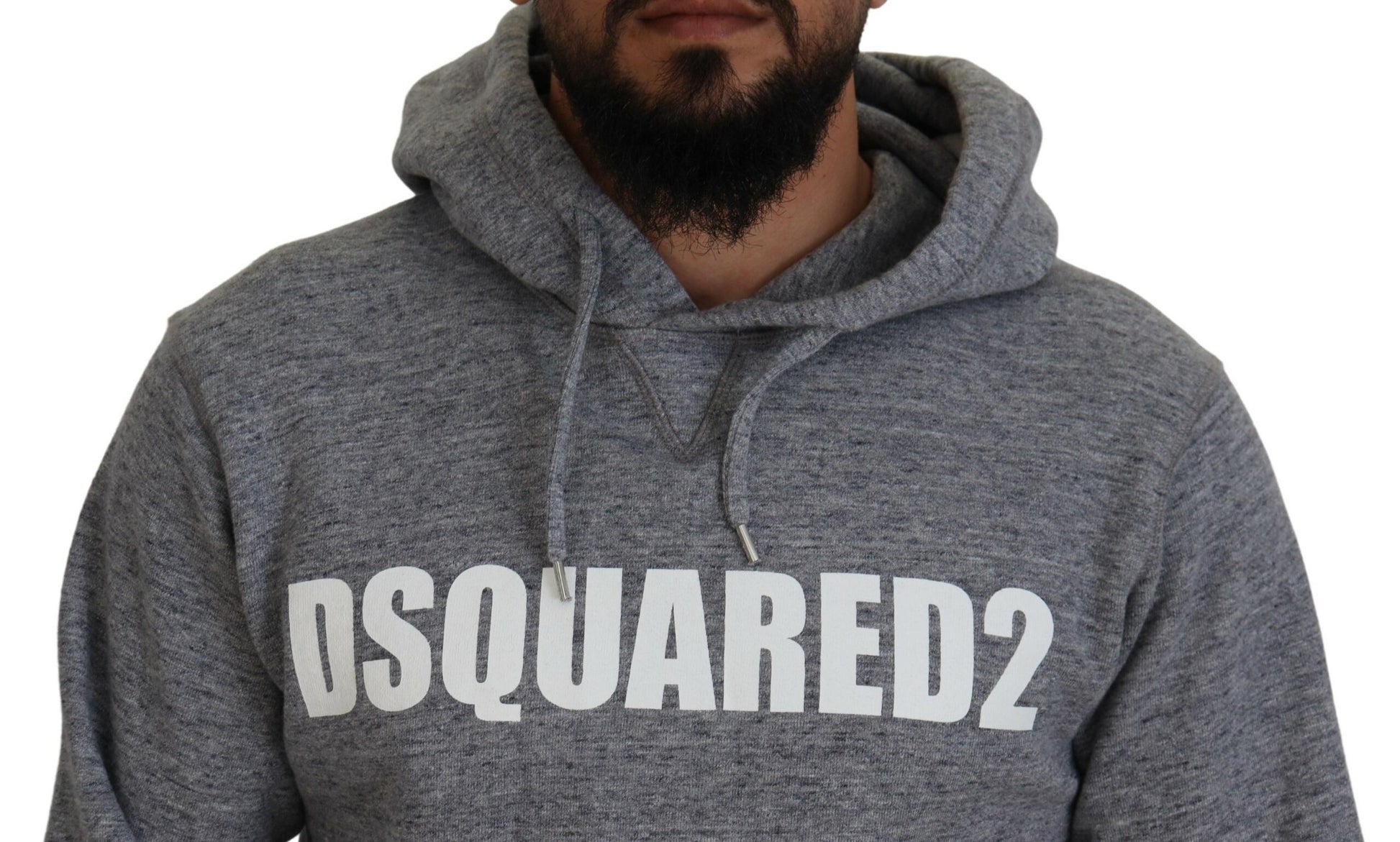 Grauer Pullover aus Baumwolle mit Kapuze und Logo-Print für Herren