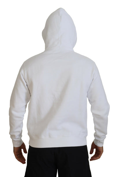 Weißer Pullover aus Baumwolle mit Kapuze und Aufdruck